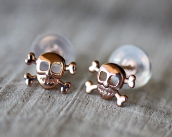 Rose Gold Skull Earrings: Gothic Halloween Jewelry Gift
