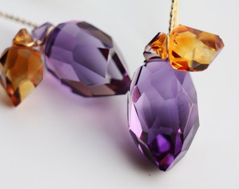Handmade K18 Gold Amethyst and Citrine Gemstone Earrings