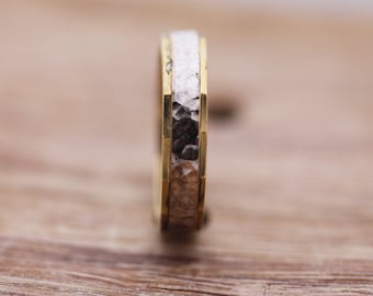 Hammered 18K Gold Wedding Band, Handmade Mens Ring