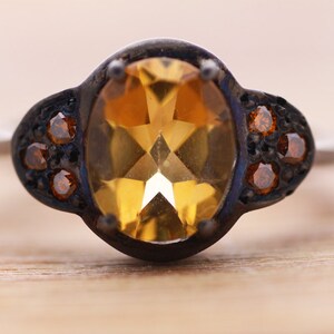 Anillo de citrino / Anillo de plata de ley / Anillo de diamantes coñac / Anillo de compromiso de citrino / Anillo estilo vintage / Anillo de mujer hecho a mano