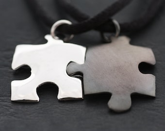 Personalized necklace, Silver puzzle pendant, Couple pendants  gift, Gift for Valentine, Match puzzle pendants