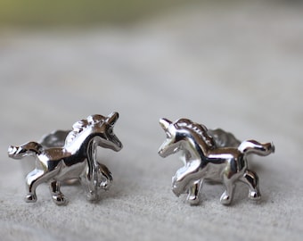 Tiny Unicorn Silver Stud Earrings: Kids Birthday Gift