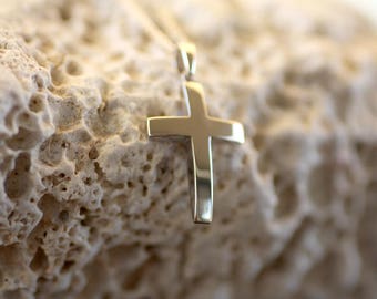 Gold Cross necklace, Baby gold jewelry christening, Baptism 14K Solid Gold Cross, Christmas gift, Silver Cross women, Cross necklace men