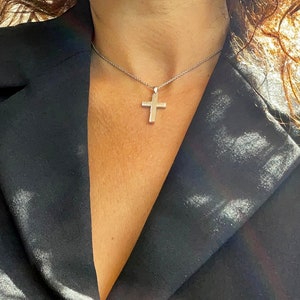 Textured White Gold Cross Necklace - Christening Gift