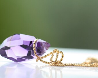 Handmade K18 Gold Amethyst Pendant Necklace - February Birthstone