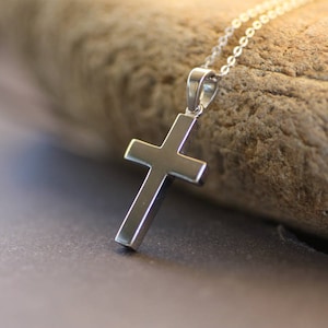 White Gold k18 Cross necklace for men in plain and simple lines, Baptism 14K Solid Gold Cross, Christening boy cross, Sterling Silver Cross