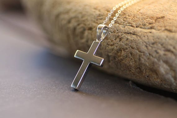 White Gold Cross Necklace for Men in Plain and Simple Lines