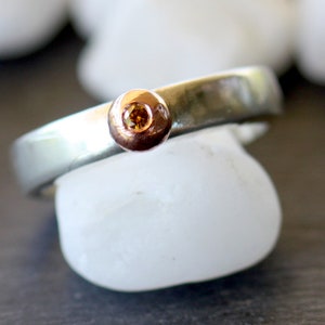 Cognac diamond Engagement ring, Natural Copper grain bezel, Gold plated, Minimal Stacking Rings, Handmade Jewelry, Christmas Gifts for women