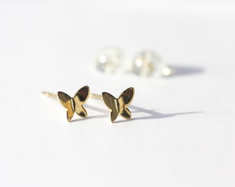 Pendientes de mariposa de oro macizo de 9 quilates: delicados pendientes para niñas, regalo para mujer.