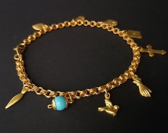 Charm Bracelet, Pontiac bracelet, Traditional pontic Solid Gold Baptism bracelet, 9 wishes Bracelet, Handmade chain bracelet, Baby jewel