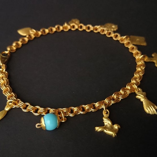 Charm Bracelet, Pontiac bracelet, Traditional pontic Solid Gold Baptism bracelet, 9 wishes Bracelet, Handmade chain bracelet, Baby jewel