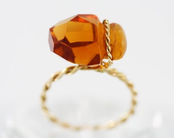 Citrine Gold 18K ring, Gift for her, Best Friend Gift, Natural Citrine handcrafted Cocktail ring, Christmas gift for mom, Handmade Jewelry