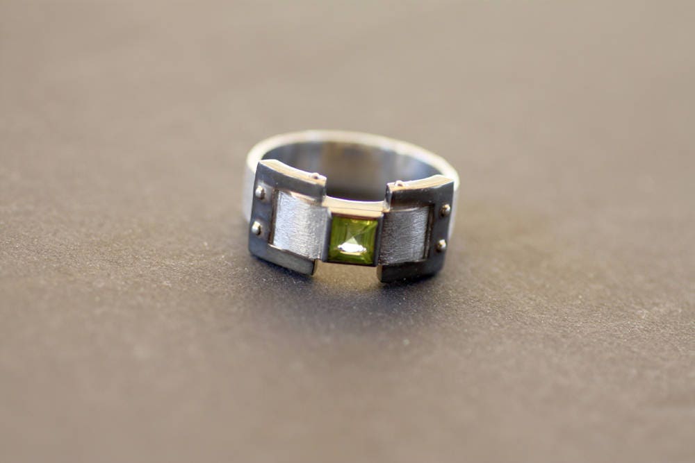 Peridot Wide Wedding Ring Chunky Mens Ring Christmas Gift Etsy
