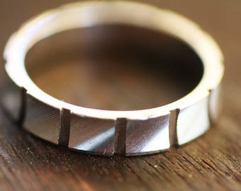 Handmade White Gold Wedding Band, Textured Wide Ring, Personalized