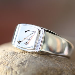 Engraved Square Signet Ring: Sterling Silver Initial Monogram
