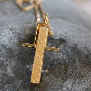 Engraved 14K Solid Gold Cross Necklace: Personalized Pendant