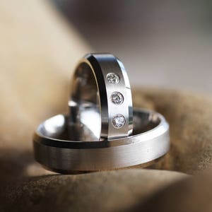 Gold Wedding rings for men, Simple 18K gold engagement ring, Promise diamond wedding band, Personalized handwriting engraved Matching rings