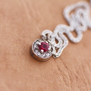 Ruby Diamond Pendant, white gold K18 Necklace, July birthstone, diamond pendant, white gold 18K diamond pendant, Grandmothers Day Gift