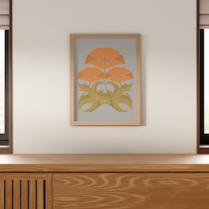 Azulejo amapola naranja y azul A3