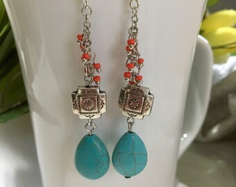 Turquoise look dangle earrings, Southwest earrings, dangle earrings