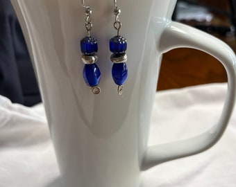 Sapphire blue and silver dangle earrings, dangle earrings, sapphire blue earrings,