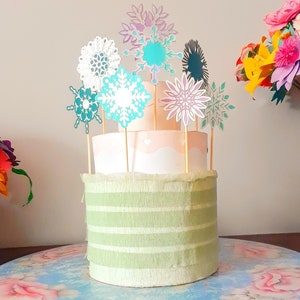 Snowflake Cake and Cupcake Toppers, Frozen Themed Cake Decoration, Party Supplies, Winter Birthday Decor