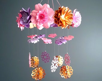 Paper Flower Baby Nursery Mobile, Handmade Floral Crib Decor, Perfect for Baby Girl's Room, Ideal Baby Shower Gift