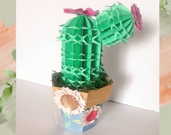 Artificial Cactus Plant - Handcrafted Blooming Paper Craft, Great for Home or Office Decor, Perfect Birthday Gift for Nature Enthusiasts