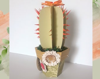 Cactus Plant Succulent - Artistic Blooming Paper Cactus, Unique Eco-friendly Present for Home or Office Decor