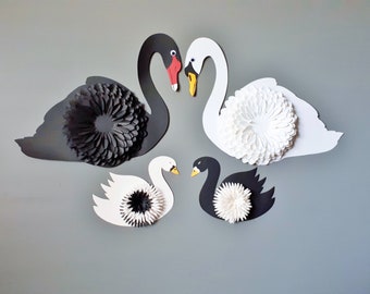 Paper Flower Swan Backdrop - Elegant Wall Art Display, Perfect for Nursery Decor or Baby Shower Gift