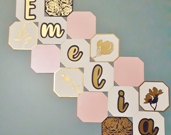 Personalized Baby Name Wall Art - Paper Flower Decorative Tile -  Newborn Name Display - Thoughtful Baby Shower Gift