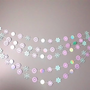Paper Snowflake Garland Frozen Inspired Birthday Decorations Winter themed Party Decor Garlands for Kids Bedrooms image 3