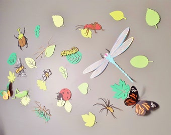 Bug Party Decor Backdrop, Bug Birthday Themed Wall Decorations, Insect Paper Wall Decals