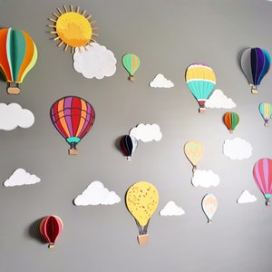 Hot Air Balloon Decorations - Wall Art for Kids Bedroom - Unisex Whimsical Paper Wall Mural Backdrop Decor