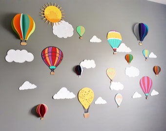 Hot Air Balloon Decorations - Wall Art for Kids Bedroom - Unisex Whimsical Paper Wall Mural Backdrop Decor