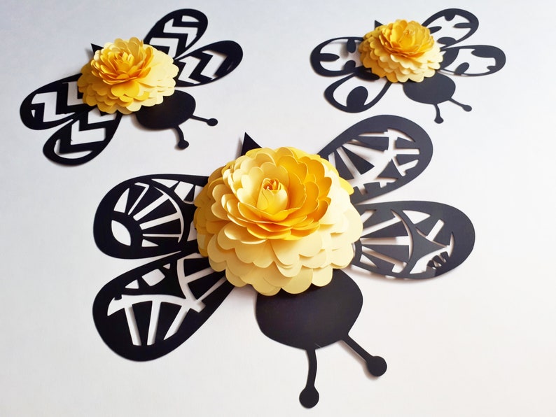 Bumblebee themed Wall Art for Baby Nursery Paper Flower Bee Decor Birthday Party Bug Decorations image 3