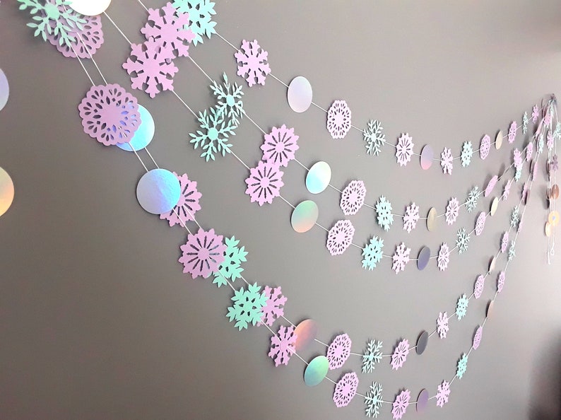 Paper Snowflake Garland Frozen Inspired Birthday Decorations Winter themed Party Decor Garlands for Kids Bedrooms image 2