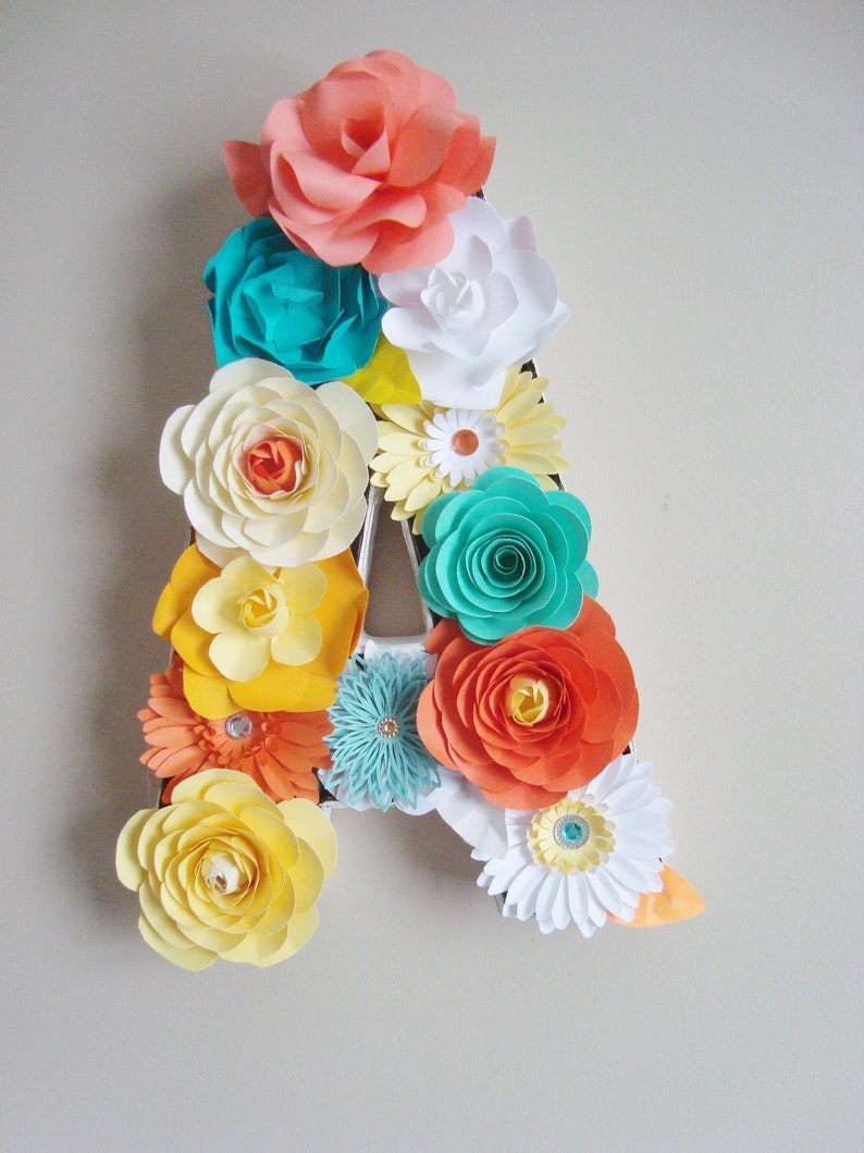 Paper Mache Letter Flowers Alphabet Decoration Paper Etsy Canada
