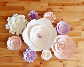 Paper Flower Baby Nursery Wall Decor  - Wedding Backdrop - Set of 9