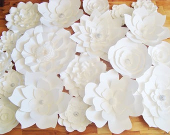 Paper Flower Backdrop Decor, White Wedding Flower Wall Art, Floral Decorations for Party