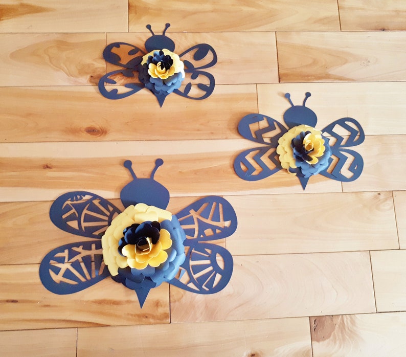 Bumblebee themed Wall Art for Baby Nursery Paper Flower Bee Decor Birthday Party Bug Decorations 3