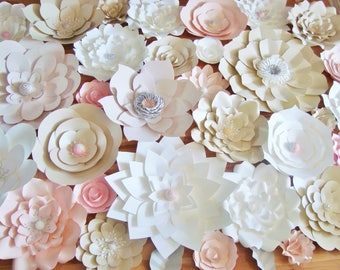 Handmade Paper Flower Backdrop: Wedding, Nursery Decor (Set of 35)