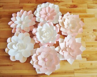 Paper Flowers Set - Floral Wall Backdrop for Baby Nursery - Flower Party Decorations (set of 7)