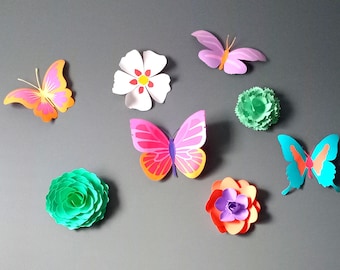 Paper Wildflower Butterfly Wall Art – Customizable Party Backdrop, Garden Themed Decor