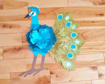 Peacock Wall Art  - Tropical Bird Themed Birthday Party - Exotic Bird Paper Flower Baby Nursery Decor