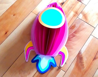 3D Paper Spaceship Wall Decor: Kids Room Rocket Art