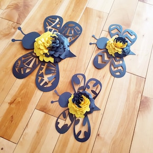 Bumblebee themed Wall Art for Baby Nursery Paper Flower Bee Decor Birthday Party Bug Decorations image 1