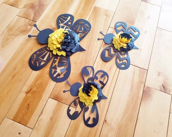 Bumblebee themed Wall Art for Baby Nursery - Paper Flower Bee Decor - Birthday Party Bug Decorations