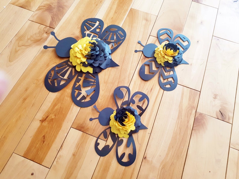 Bumblebee themed Wall Art for Baby Nursery Paper Flower Bee Decor Birthday Party Bug Decorations image 1