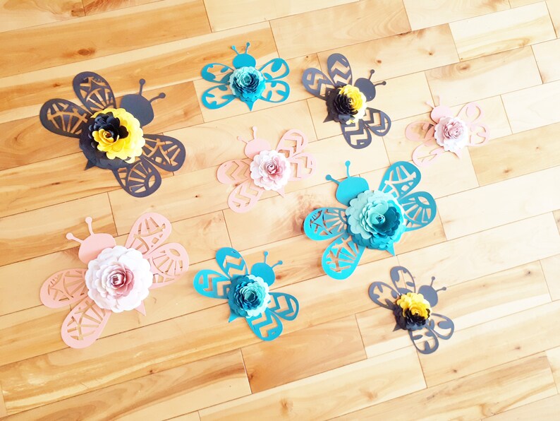 Bumblebee themed Wall Art for Baby Nursery Paper Flower Bee Decor Birthday Party Bug Decorations 9